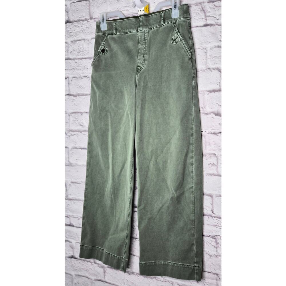​SPANX Twill Crop Wide Leg Pants Medium Olive Green High Waist Stretch women's. - Picture 4 of 10